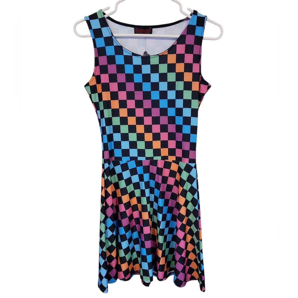 NWT Insanity Clothing Colorful Checkered Sleeveless Dress Women's Medium/Large